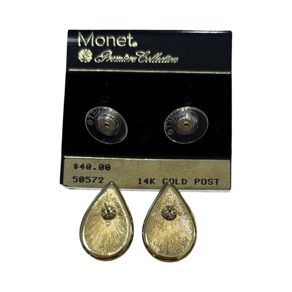 Vintage Monet Premier Collection Earrings 14kt Gold Post Crystal NWT - Picture 6 of 6